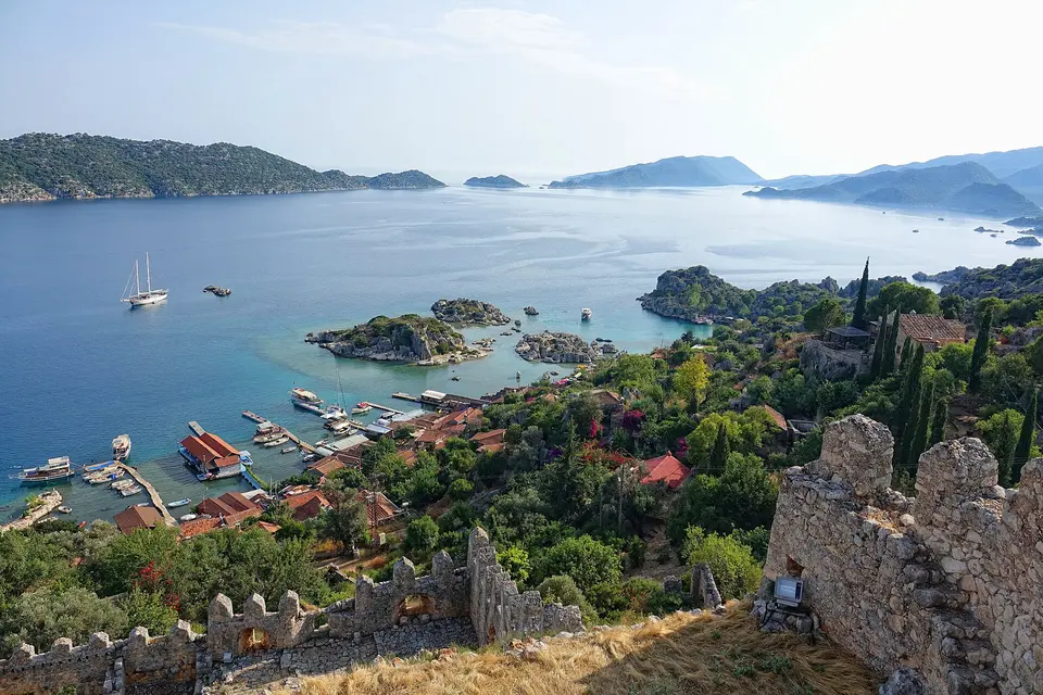 View over the bay of Kekova and the village of Simena from the castle